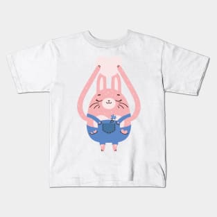 Bunny with long arms holding a heart Kids T-Shirt